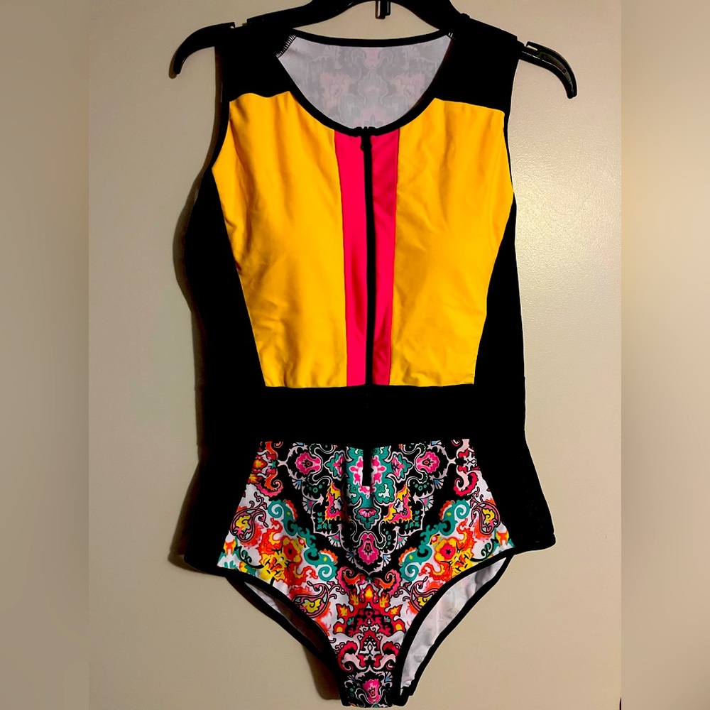 Zip up one piece bathing suit
